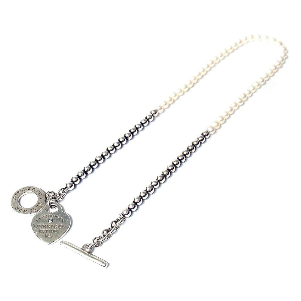 Tiffany to Wrap Bead Bracelet Pearl Diamond Heart Silver Co - Picture 3 of 5